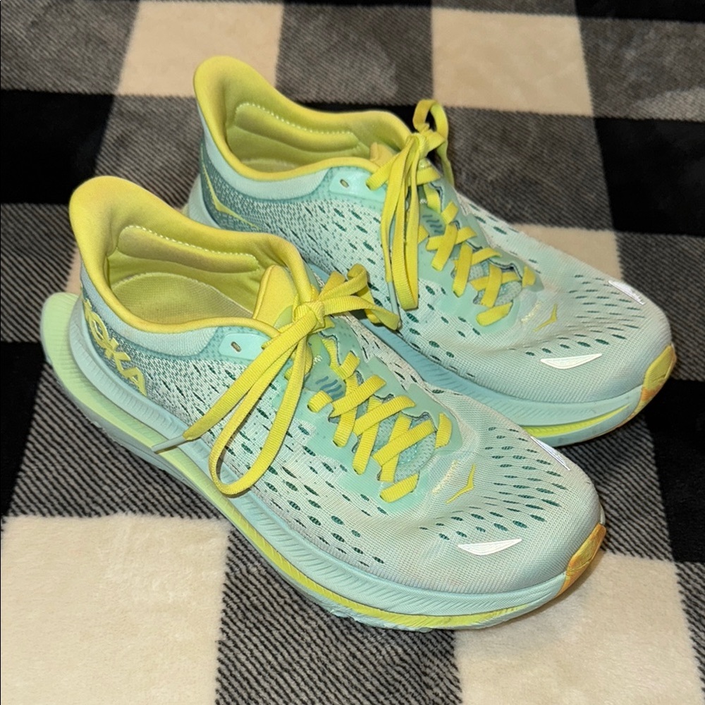 Hoka Women's Kawana Running Shoes - Mint Green and Yellow Size 7
